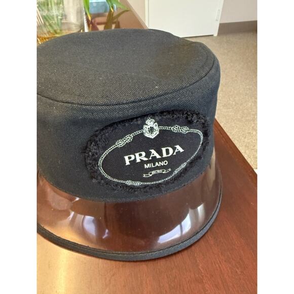 Prada Plexiglass Bucket Hat Black White Logo Clear PVC Brim S main image 4